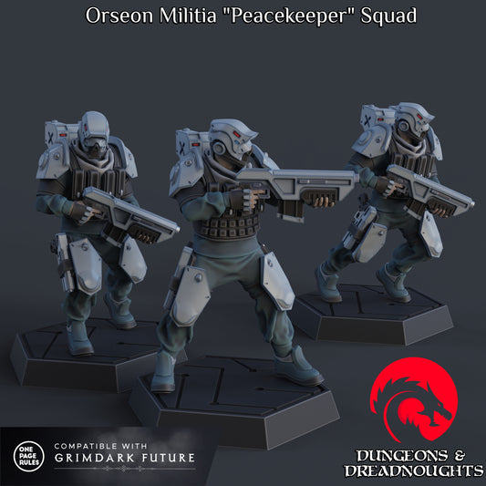 Orseon Militia "Peacekeeper" Squad (3 Monopose Models) | Cyberpunk | Scifi | Grimdark | Battlesuit