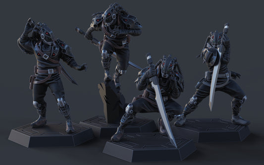 Neo-Tech Cyborgs (4 Monopose Models) | Androids | Grimdark | Battlesuit | DnD