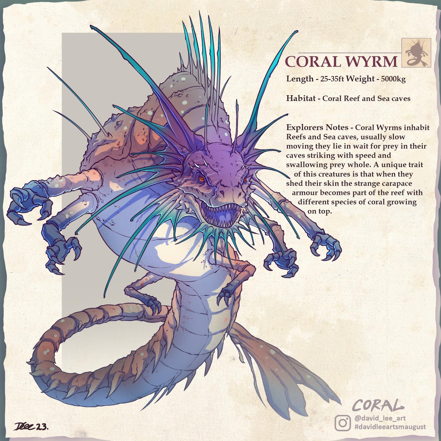 The Coral Wyrm | Gloom & Glory | Underwater | Dragon | Monstrosity | Chimera | Creature Codex | Draconic Journals | DnD | 5e Stats Included!